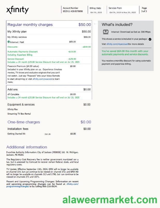 USA Xfinity utility bill template in Word and PDF formats, 3 pages, version 4, 3rd page